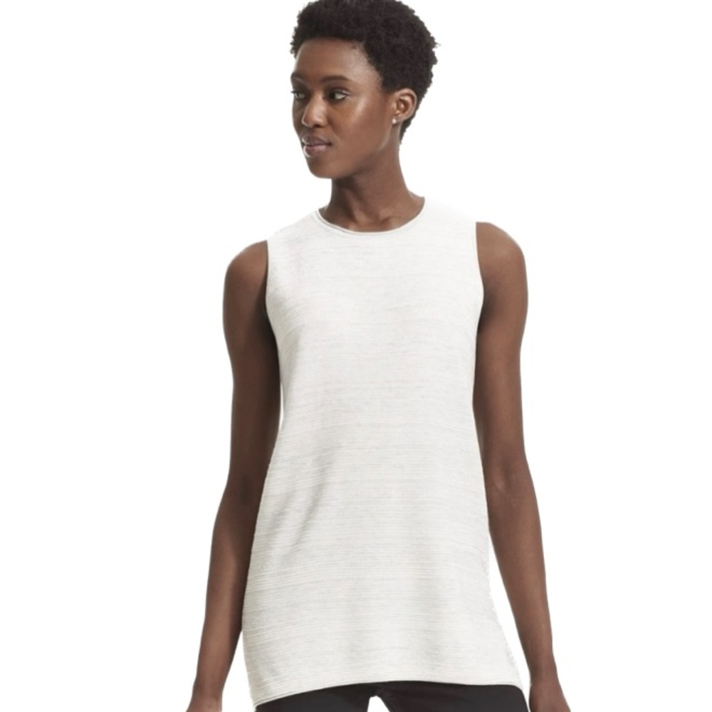 MM Lafleur Top Size L Gray Ivory Stripe “Ren” Sleeveless Tunic Tank Longline